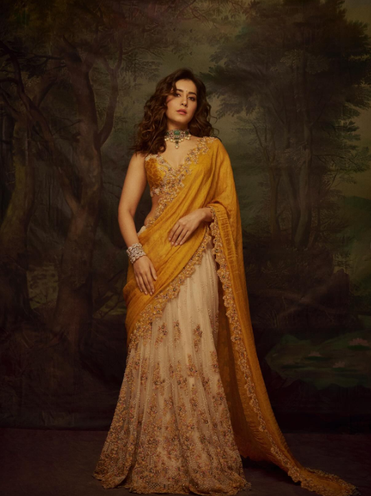 Rashi Khanna’s Yellow Floral Lehenga